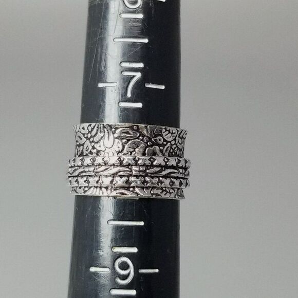 Vintage Leaf Design Spinner Ring, Silver Tone Size 8 Band, Fidget, Estate - Picture 3 of 7